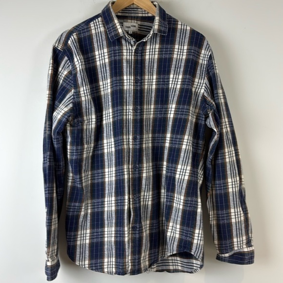 Frank and Oak Plaid Blue Long Sleeve Casual Shirt Size Large - Picture 1 of 7